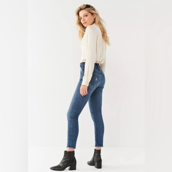 Agolde Sophie Skinny Jeans High Rise Cropped Distressed Dark Wash Blue Size 27 - Picture 2 of 11